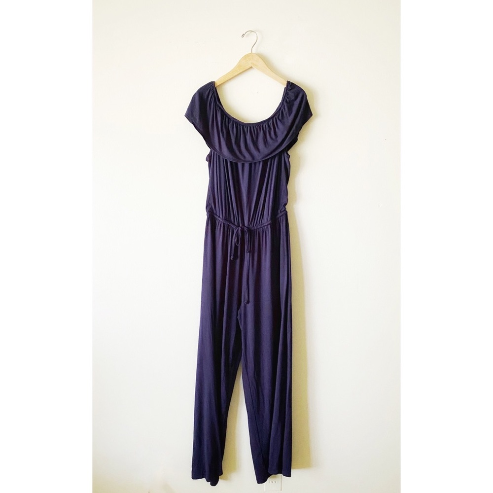Max Studio Off Shoulder Pant Jumpsuit Navy Blue XL